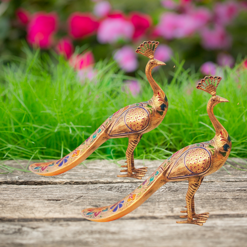 Brass Showpiece Peacock Pair Statue 5.8Kg