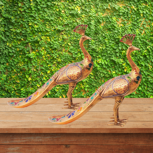 Brass Showpiece Peacock Pair Statue 5.8Kg