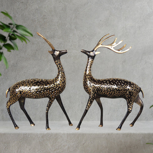 Brass Showpiece Deer Pair Statue With Black Finish 1.295kg