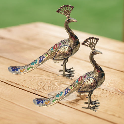 Brass Showpiece Peacock Pair Statue 3.68Kg