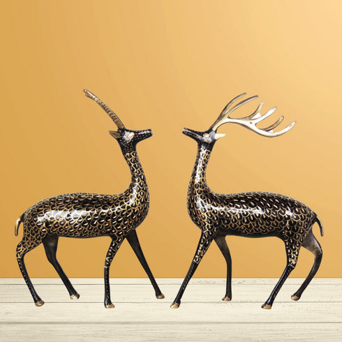 Brass Showpiece Deer Pair Statue With Black Finish 1.295kg