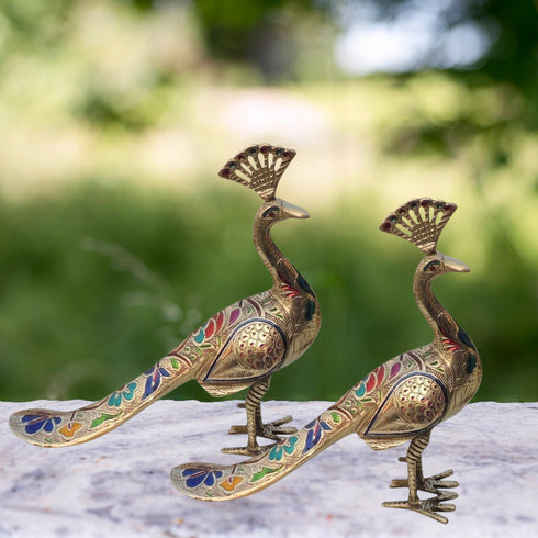 Brass Showpiece Peacock Pair Statue 3.68Kg