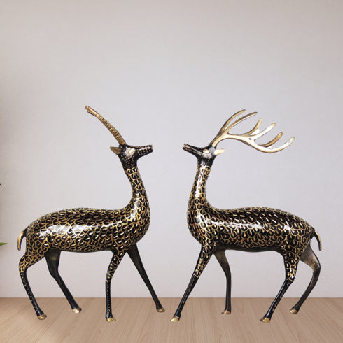 Brass Showpiece Deer Pair Statue With Black Finish 1.295kg