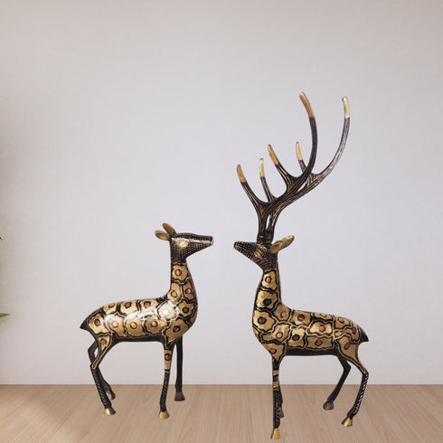 Brass Showpiece Deer Pair Statue With Black Finish 1.575kg