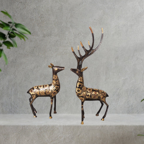 Brass Showpiece Deer Pair Statue With Black Finish 1.575kg