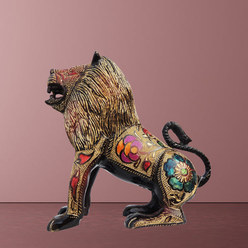 Brass Showpiece Lion Black Meena 2.76kg