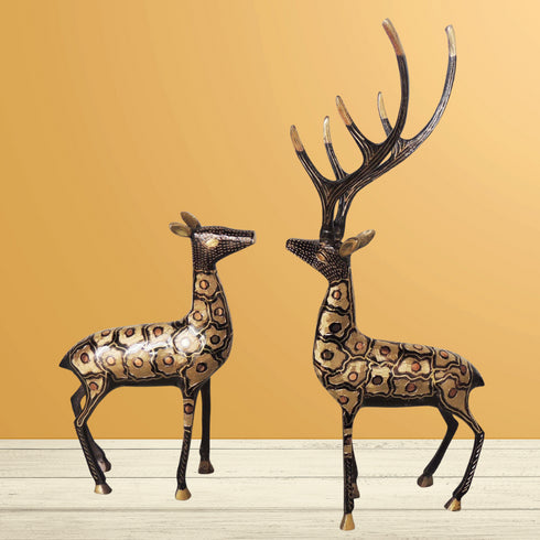 Brass Showpiece Deer Pair Statue With Black Finish 1.575kg