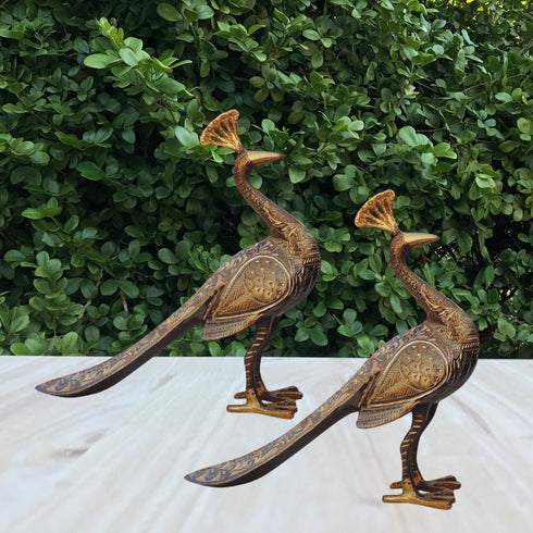 Brass Showpiece Peacock Pair Statue 2.32Kg