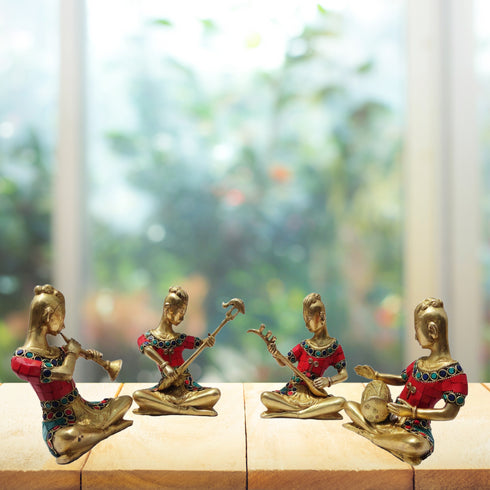 Brass Rajasthani Musical Set Of 4 Pc Statue 5.5kg