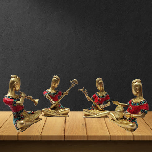 Brass Rajasthani Musical Set Of 4 Pc Statue 5.5kg