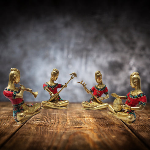 Brass Rajasthani Musical Set Of 4 Pc Statue 5.5kg
