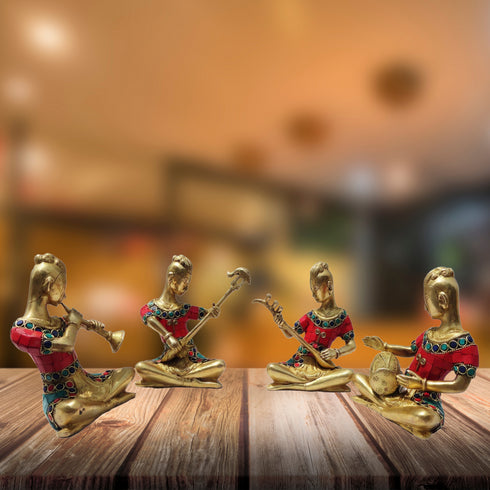 Brass Rajasthani Musical Set Of 4 Pc Statue 5.5kg