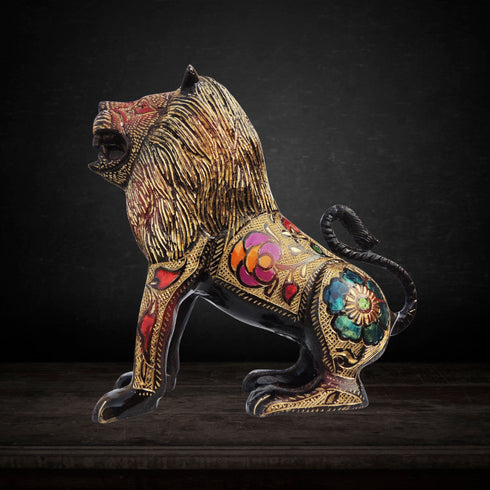 Brass Showpiece Lion Black Meena 2.76kg