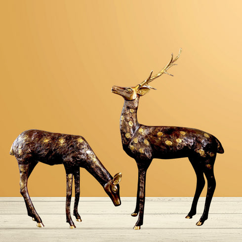 Brass Showpiece Big Deer Pair Statue 23.68kg