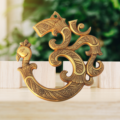 Brass Wall Hanging Om With Peacock Statue 2.57Kg