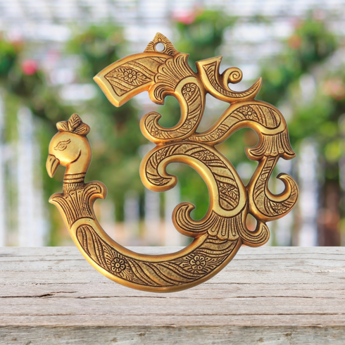 Brass Wall Hanging Om With Peacock Statue 2.57Kg