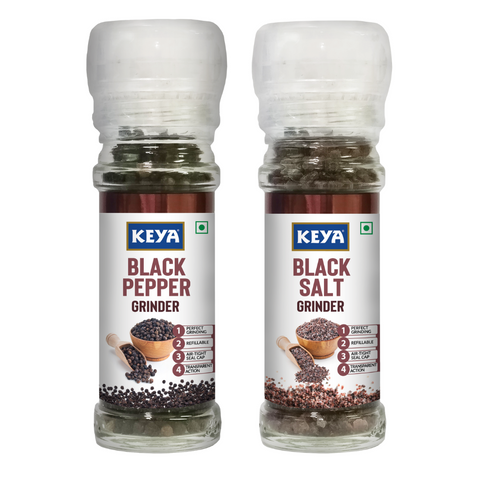 Keyafoods Keya Grinder Combo Pack Black Pepper Grinder & Black Salt Grinder Convenient Twist Top Design for Effortless Seasoning Cooking & Garnishing Premium Quality Easy to Use Set for Everyday Flavor Enhancement