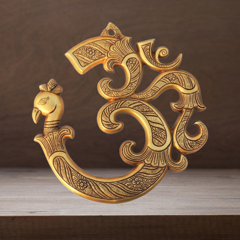 Brass Wall Hanging Om With Peacock Statue 2.57Kg