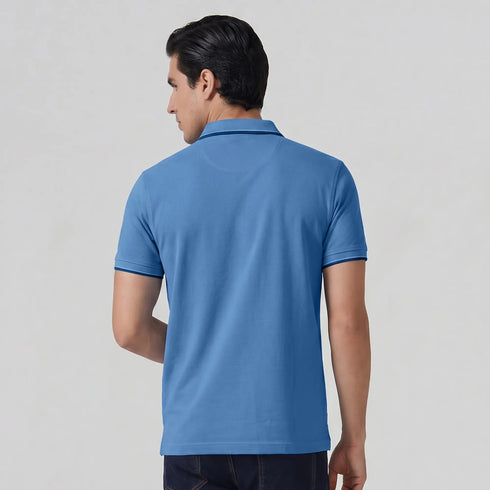 XYXX Accent Cotton Polo T-shirt - French Blue