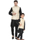 Vastramay Cream and Black Color Silk Blend Baap Beta Jacket Kurta Pyjama set