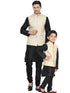 Vastramay Cream and Black Color Silk Blend Baap Beta Jacket Kurta Pyjama set
