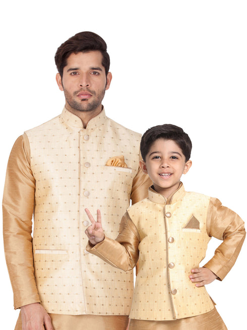 Vastramay Silk Blend Gold Baap Beta Ethnic Jacket