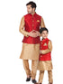 Vastramay Maroon and Rose Gold Silk Blend Baap Beta Jacket Kurta Pyjama set