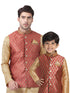 Vastramay Silk Blend Maroon And Gold Baap Beta Ethnic Jacket