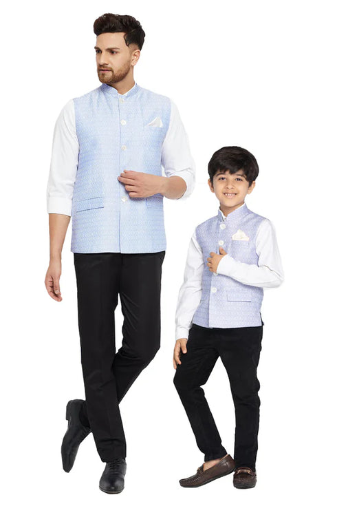 VASTRAMAY Lavender Blue Baap Beta Ethnic Jacket Set