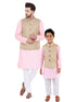 Vastramay Beige, Pink And White Baap Beta Nehru Jacket Kurta Pyjama set