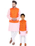 Vastramay Orange, Pink And White Baap Beta Nehru Jacket Kurta Pyjama set