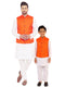 Vastramay Orange Nehru Jacket And White Kurta Pyjama Baap Beta Set