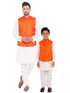 Vastramay Orange Nehru Jacket And White Kurta Pyjama Baap Beta Set