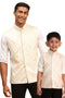 VASTRAMAY Cream Mirror Work Viscose Sleeveless Ethnic Jacket Baap Beta Set