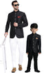 VASTRAMAY Black Silk Blend Solid Baap Beta Jodhpuri Set