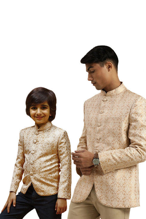VASTRAMAY Gold Banarasi Brocade Jodhpuri Bapp Beta Set