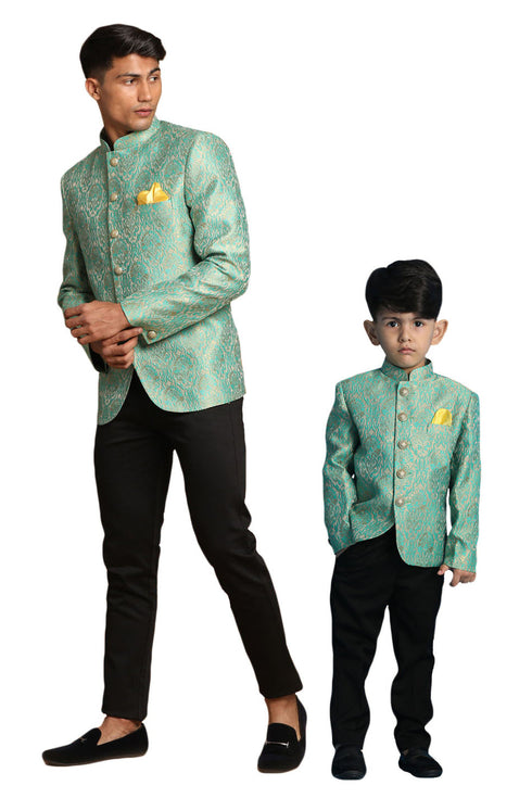 VASTRAMAY Green Woven Design Baap Beta Jodhpuri Set