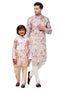 VASTRAMAY Pink Floral printed Silk Blend Kurta Pyjama baap Beta Set