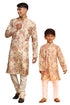 VASTRAMAY Brown Floral printed Silk Blend Kurta Pyjama baap Beta Set
