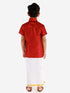 Vastramay Men's & Boys Maroon Solid Silk Blend Half Sleeve Ethnic Shirt And Mundu Set