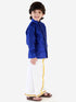 Vastramay Men's & Boys Blue Solid Silk Blend Full Sleeve Ethnic Shirt And Mundu Set