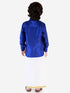 Vastramay Men's & Boys Blue Solid Silk Blend Full Sleeve Ethnic Shirt And Mundu Set