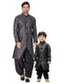 Vastramay Silk Blend Grey Baap Beta Sherwani Set