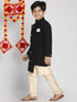 Vastramay Boy's Black Indo Western Jacket With Kurta And Pyjama Set