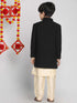 Vastramay Boy's Black Indo Western Jacket With Kurta And Pyjama Set