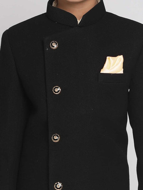 Vastramay Boy's Black Indo Western Jacket With Kurta And Pyjama Set