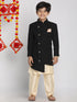 Vastramay Boy's Black Indo Western Jacket With Kurta And Pyjama Set