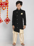 Vastramay Boy's Black Indo Western Jacket With Kurta And Pyjama Set