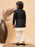 Vastramay Boy's Black Indo Western Jacket With Cream Kurta And Pyjama Set