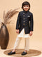 Vastramay Boy's Black Indo Western Jacket With Cream Kurta And Pyjama Set